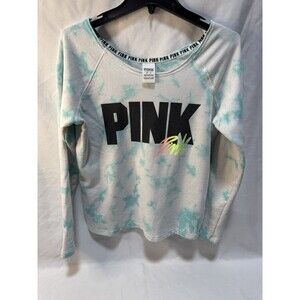 Victorias Secret Pink Neon Off The Shoulders Slouchy Crew Sweatshirt XS Tie Dye